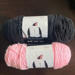 New - Mainstays Basic Yarn Duo - Black & Light Pink Skeins